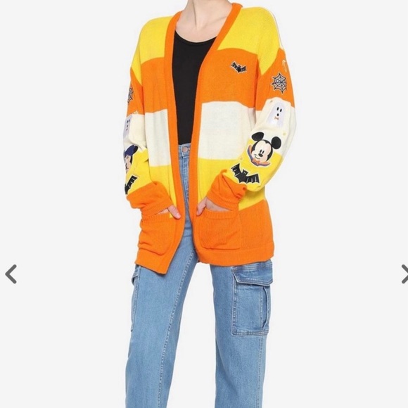 Disney Mickey Mouse Halloween Candy Corn Stripe Girls Open Cardigan Size Small - Picture 3 of 9